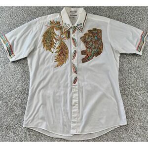 Vintage Lucasini Hand Painted Short Sleeve Shirt Womens 16 Country Western Boots